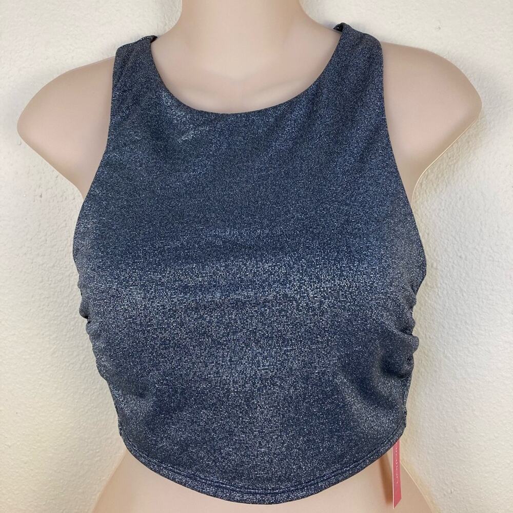 Xhilaration Bathing Swim Suit Top Silver Sparkle Size L 8-10 Racerback